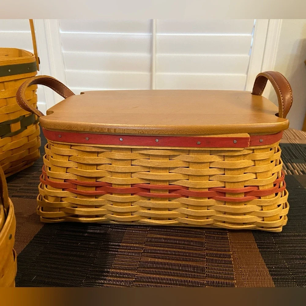 Vintage Longaberger baskets, lot of 5, Christmas collection, reds, 1992-2002